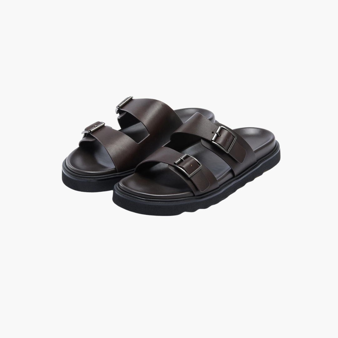 DOUBLE BUCKLE RESORT SANDAL - Dark Brown
