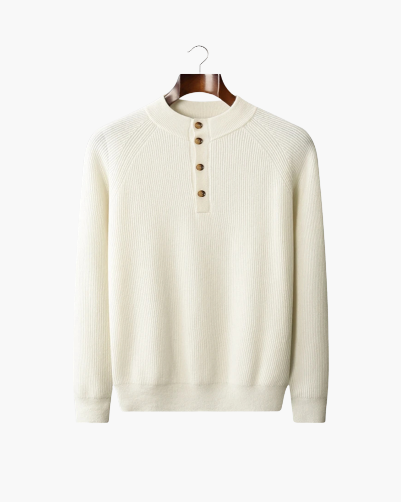 PREMIUM CASHMERE CLASSIC RIBBED HENLEY SWEATER