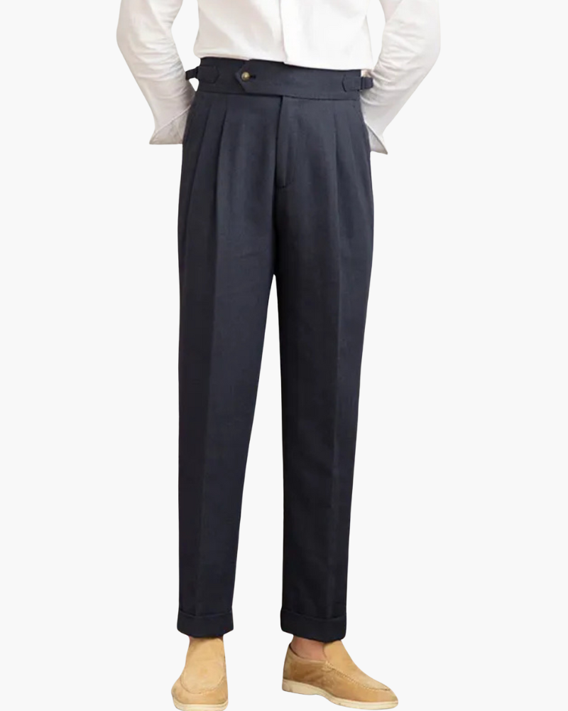 CAGLIARI PLEATED COASTAL TROUSERS - Navy Blue